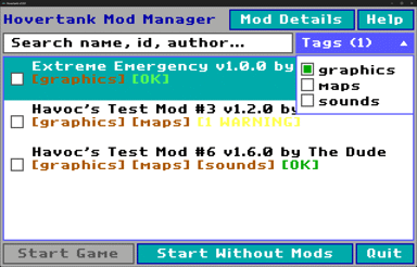Hovertank Mod Manager Multi-Select Tags Dropdown